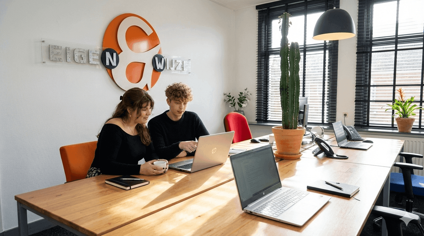 Collega's van Eigen & Wijze aan het werk op kantoor